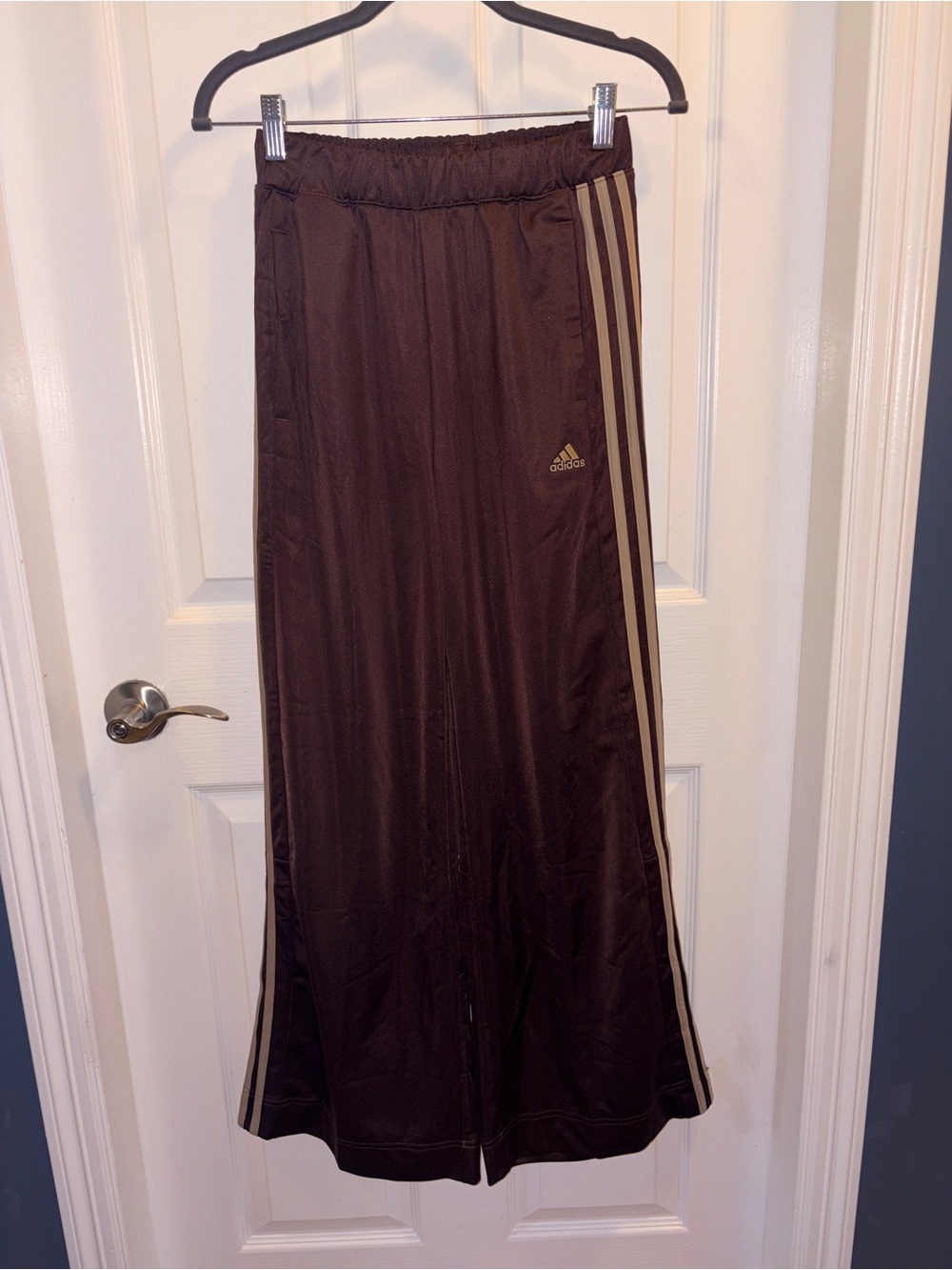 adidas Brown Maxi Athletic Pants with Contrast Side Stripes